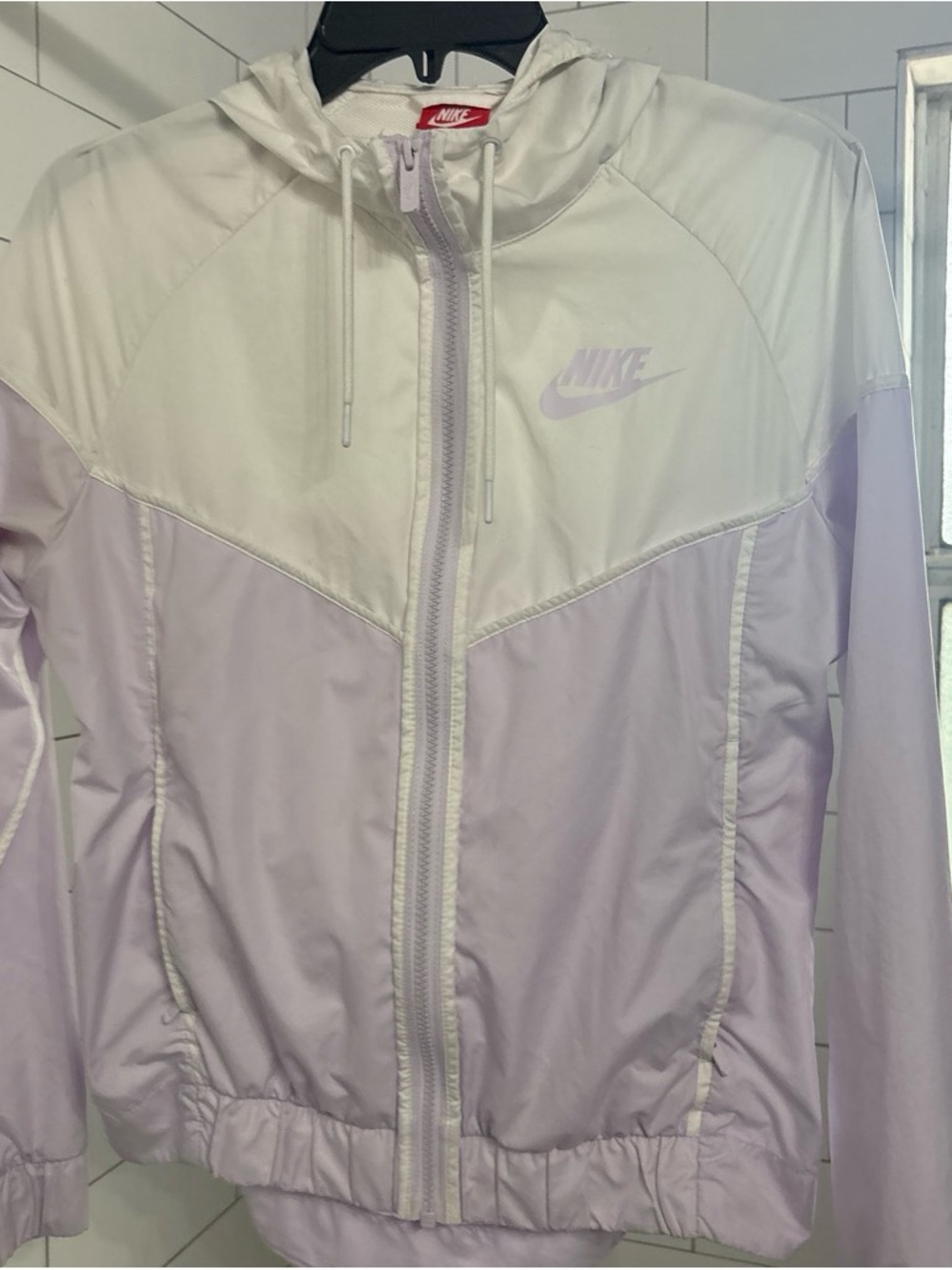 Nike Women's Lavender and White Hooded Color Block windbreaker Jacket